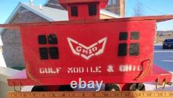 Handmade Folk Art 1972 Wood GM&O Railroad Locomotive Caboose Lamp Set Vintage