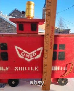 Handmade Folk Art 1972 Wood GM&O Railroad Locomotive Caboose Lamp Set Vintage