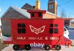 Handmade Folk Art 1972 Wood GM&O Railroad Locomotive Caboose Lamp Set Vintage