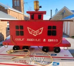 Handmade Folk Art 1972 Wood GM&O Railroad Locomotive Caboose Lamp Set Vintage