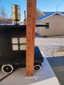 Handmade Folk Art 1972 Wood GM&O Railroad Locomotive Caboose Lamp Set Vintage