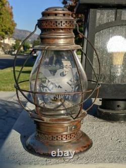 L. F. Relyea German Silver Presentation Railroad Lantern Fancy Cut Fixed Globe