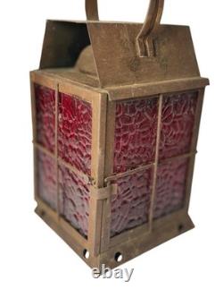 Lantern Candle Railroad Red Pebbled Glass Vtg Train Signal Lantern Light Lamp