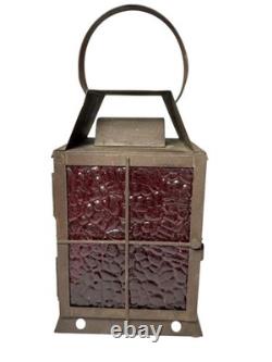 Lantern Candle Railroad Red Pebbled Glass Vtg Train Signal Lantern Light Lamp