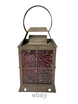 Lantern Candle Railroad Red Pebbled Glass Vtg Train Signal Lantern Light Lamp