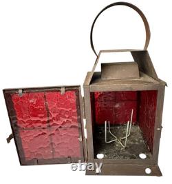 Lantern Candle Railroad Red Pebbled Glass Vtg Train Signal Lantern Light Lamp
