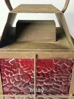 Lantern Candle Railroad Red Pebbled Glass Vtg Train Signal Lantern Light Lamp