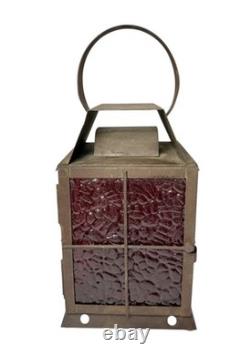 Lantern Candle Railroad Red Pebbled Glass Vtg Train Signal Lantern Light Lamp