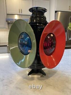 Large Antique Handlan St. Louis 4-Way Railroad Switch Lantern Kopp Lenses 16