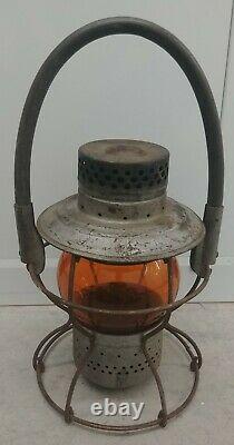Long Island Railroad Lantern Amber Etched Globe Handlan LIRR Pat'd 1928