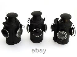 Lot of 03 Railroad Lantern Vintage Antique Indian Rail Lamp Switch 4 Way Signal