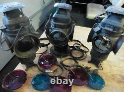 Lot of 3 Adlake Railroad chicago Lanterns with many parts cast iron