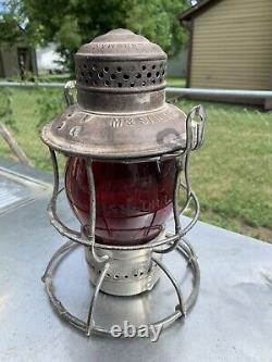 M & St. L RR Armspear Railroad Lantern withRed etched globe