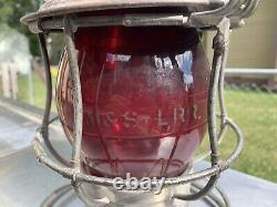 M & St. L RR Armspear Railroad Lantern withRed etched globe