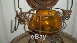 N&w Norfolk Western Railway Railroad Lantern Etched Amber Globe Adams Westlake