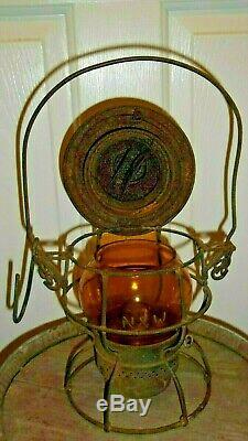 N&w Norfolk Western Railway Railroad Lantern Etched Amber Globe Adams Westlake