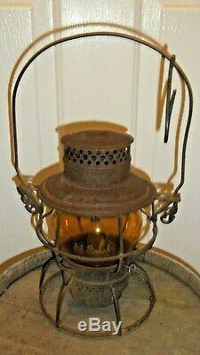 N&w Norfolk Western Railway Railroad Lantern Etched Amber Globe Adams Westlake