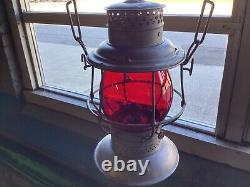 NICE VINTAGE ADLAKE SANTA FE BELLBOTTOM RAILROAD LANTERN WithRED UNMARKED GLOBE