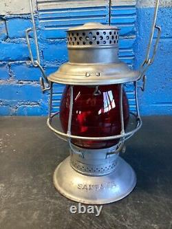 NICE VINTAGE ADLAKE SANTA FE BELLBOTTOM RAILROAD LANTERN WithRED UNMARKED GLOBE