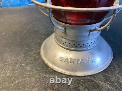 NICE VINTAGE ADLAKE SANTA FE BELLBOTTOM RAILROAD LANTERN WithRED UNMARKED GLOBE