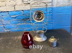 NICE VINTAGE ADLAKE SANTA FE BELLBOTTOM RAILROAD LANTERN WithRED UNMARKED GLOBE
