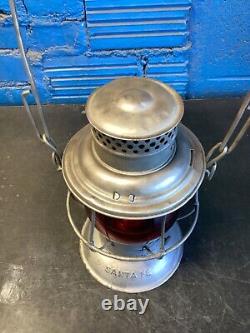 NICE VINTAGE ADLAKE SANTA FE BELLBOTTOM RAILROAD LANTERN WithRED UNMARKED GLOBE