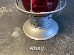 NICE VINTAGE ADLAKE SANTA FE BELLBOTTOM RAILROAD LANTERN WithRED UNMARKED GLOBE