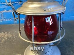 NICE VINTAGE ADLAKE SANTA FE BELLBOTTOM RAILROAD LANTERN WithRED UNMARKED GLOBE