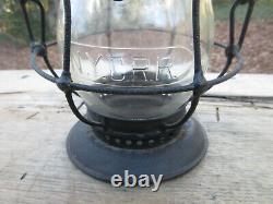 NYCRR Railroad Lantern T. L. Moore with RARE Wooden Handle Safety First Lamp