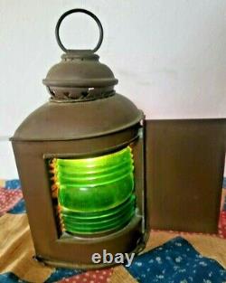 Nautical Railroad Lantern Red Green Glass Oil Kerosine Reflector Copper Lamp