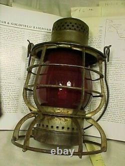 Nevada. T & G Rr Lantern. Tonopah & Goldfield Railroad. Tall Frame Red Globe