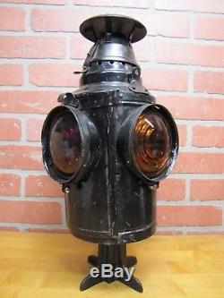 Old DRESSEL Train Railroad Lantern Lamp 4 Lense Cast Iron Metal Arlington NJ USA