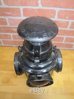 Old DRESSEL Train Railroad Lantern Lamp 4 Lense Cast Iron Metal Arlington NJ USA