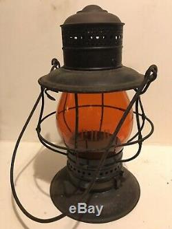 Old PRR railroad Lantern Amber Orange Globe