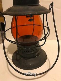 Old PRR railroad Lantern Amber Orange Globe Copper Top Early RR Globe