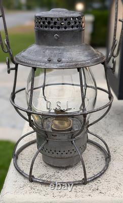 Oregon Short Line Tall Cast Globe Railroad Lantern Very Nice Complete/original