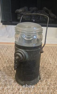 P. S. CO. Lantern Antique Brass Glass Heavy Patina Lamp Railroad Lighthouse