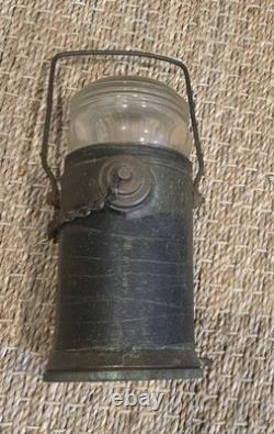 P. S. CO. Lantern Antique Brass Glass Heavy Patina Lamp Railroad Lighthouse