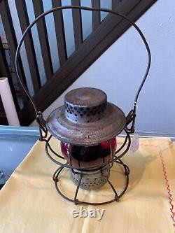PA Railroad Lantern with Red Globe, Handlan Signal Lamp, good vintage condition