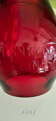 PENNSYLVANIA LINES Cast Corning Style Red Glass Railroad Lantern Globe