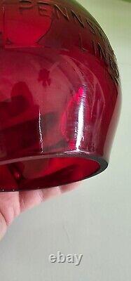 PENNSYLVANIA LINES Cast Corning Style Red Glass Railroad Lantern Globe