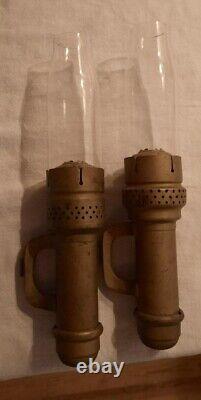 Pair Antique Railroad Candle Lamp NYCS New York Central Railroad Line