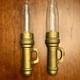 Pair Of Antique Brass Inside Railroad Car Candle Lamp Lantern with Pyrex Chimney