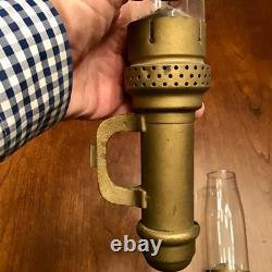 Pair Of Antique Brass Inside Railroad Car Candle Lamp Lantern with Pyrex Chimney