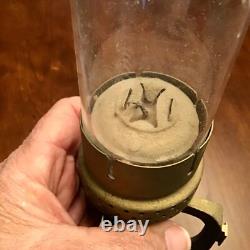 Pair Of Antique Brass Inside Railroad Car Candle Lamp Lantern with Pyrex Chimney