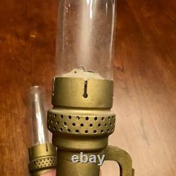Pair Of Antique Brass Inside Railroad Car Candle Lamp Lantern with Pyrex Chimney