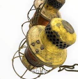 Pair Vintage Adlake Kero Railroad Lanterns Amber Globes Yellow Industrial