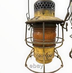 Pair Vintage Adlake Kero Railroad Lanterns Amber Globes Yellow Industrial