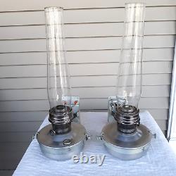 Pair of Antique Aladdin 21C Wall Mount Railroad Caboose Dining Car Oil Lamps
