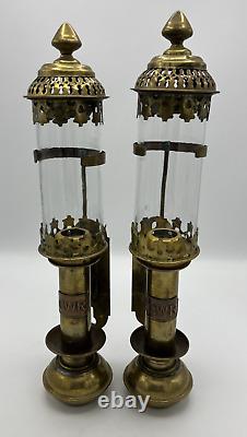 Pair of Antique Railroad GWR Oil Lantern Wall Sconce Lamp Light Fixtures Brass